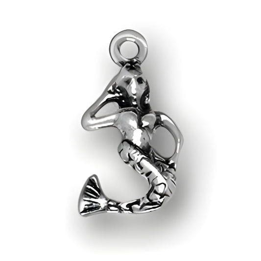 Sterling Silver Mermaid Charm featuring a detailed mermaid design with a curled tail and raised arms.