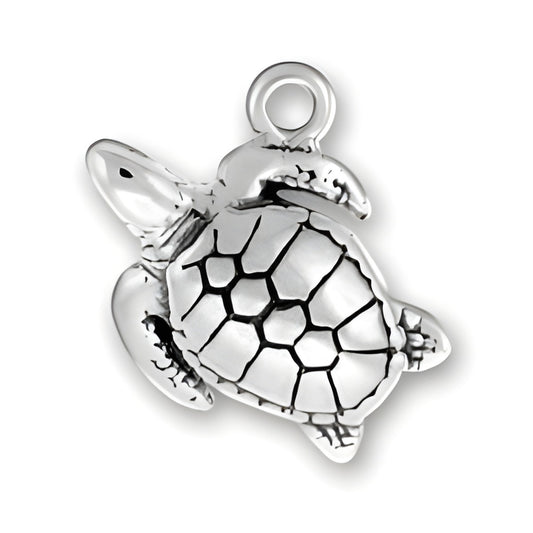 Sterling Silver Sea Turtle 2 Charm featuring intricate detailing and a polished finish, perfect for jewelry making.