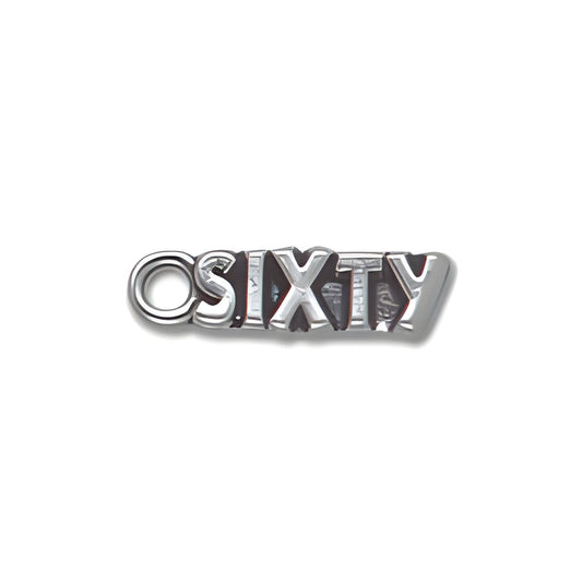 Sterling Silver Sixty Charm, featuring the word 'SIXTY' in bold lettering with a loop for attachment.