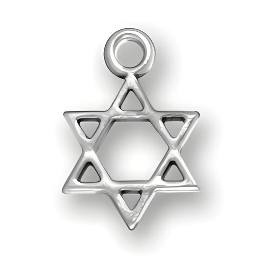 Sterling Silver Star of David Charm featuring a six-pointed star design with cut-out triangles.