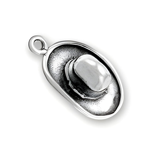 Sterling Silver Ten Gallon Hat Charm featuring a detailed design of a cowboy hat in polished silver.