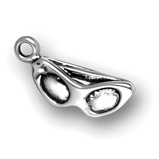 Sunglasses Charm made of sterling silver, featuring a detailed design with two lenses and a loop for attachment.
