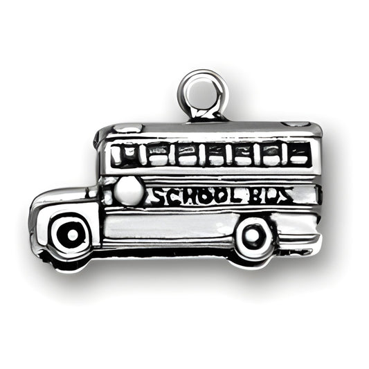Charm Factory Three Dimensional School Bus Charm, crafted from silver-tone metal with detailed features.