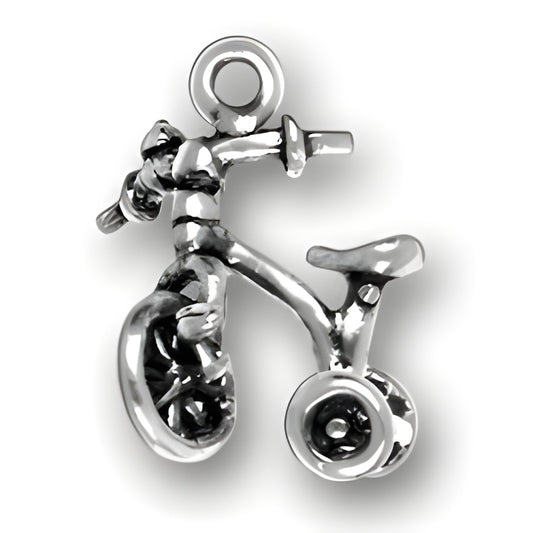 Charm Factory Tricycle Charm, crafted from sterling silver, features detailed design with handlebars and wheels.