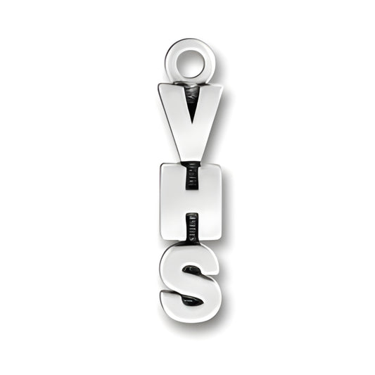 Sterling silver VHS charm featuring the letters 'V', 'H', and 'S' in a stacked design.
