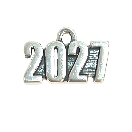 Charm Factory Year 2027 Charm, made of silver-tone metal, featuring a textured design in bold numbers.