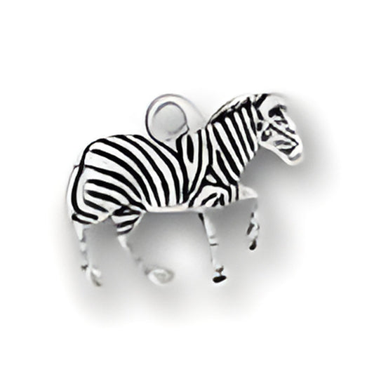 Charm Factory Zebra Charm made of silver, featuring a detailed black and white striped zebra design.