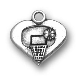 Basketball and Hoop Heart Charm