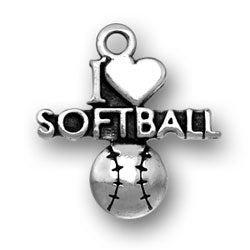 Sterling Silver I Heart Softball Charm