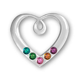 Personalized Birthstone Heart Pendant 5 Stones