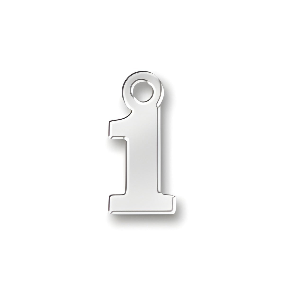 Charm Factory 1 Number Charm, made of polished silver metal, featuring a bold, clear numeral '1' design.