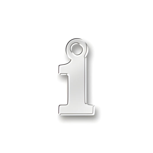 Charm Factory 1 Number Charm, made of polished silver metal, featuring a bold, clear numeral '1' design.