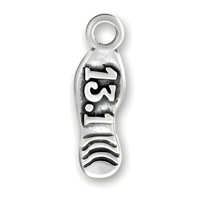 Charm Factory 13.1 Half Marathon Shoe Charm, crafted from silver, features a detailed shoe print design.