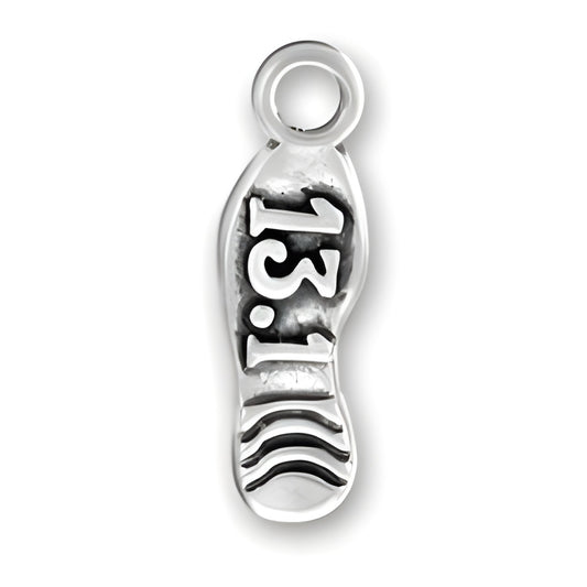 Charm Factory 13.1 Half Marathon Shoe Charm, crafted from silver, features a detailed shoe print design.