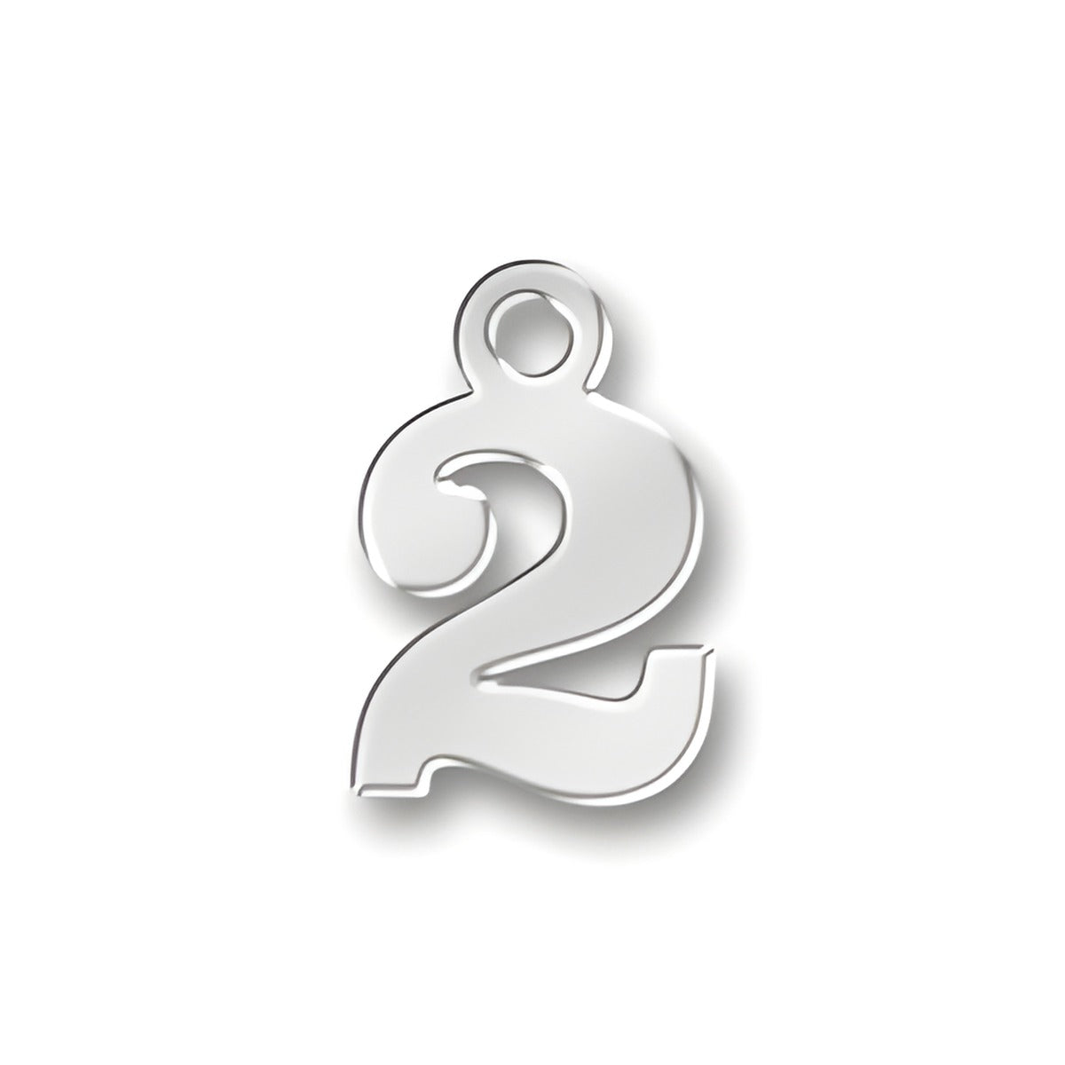 Charm Factory 2 Number Charm, crafted from shiny silver metal, featuring a bold, stylized number 2 design.