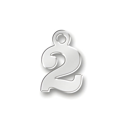 Charm Factory 2 Number Charm, crafted from shiny silver metal, featuring a bold, stylized number 2 design.
