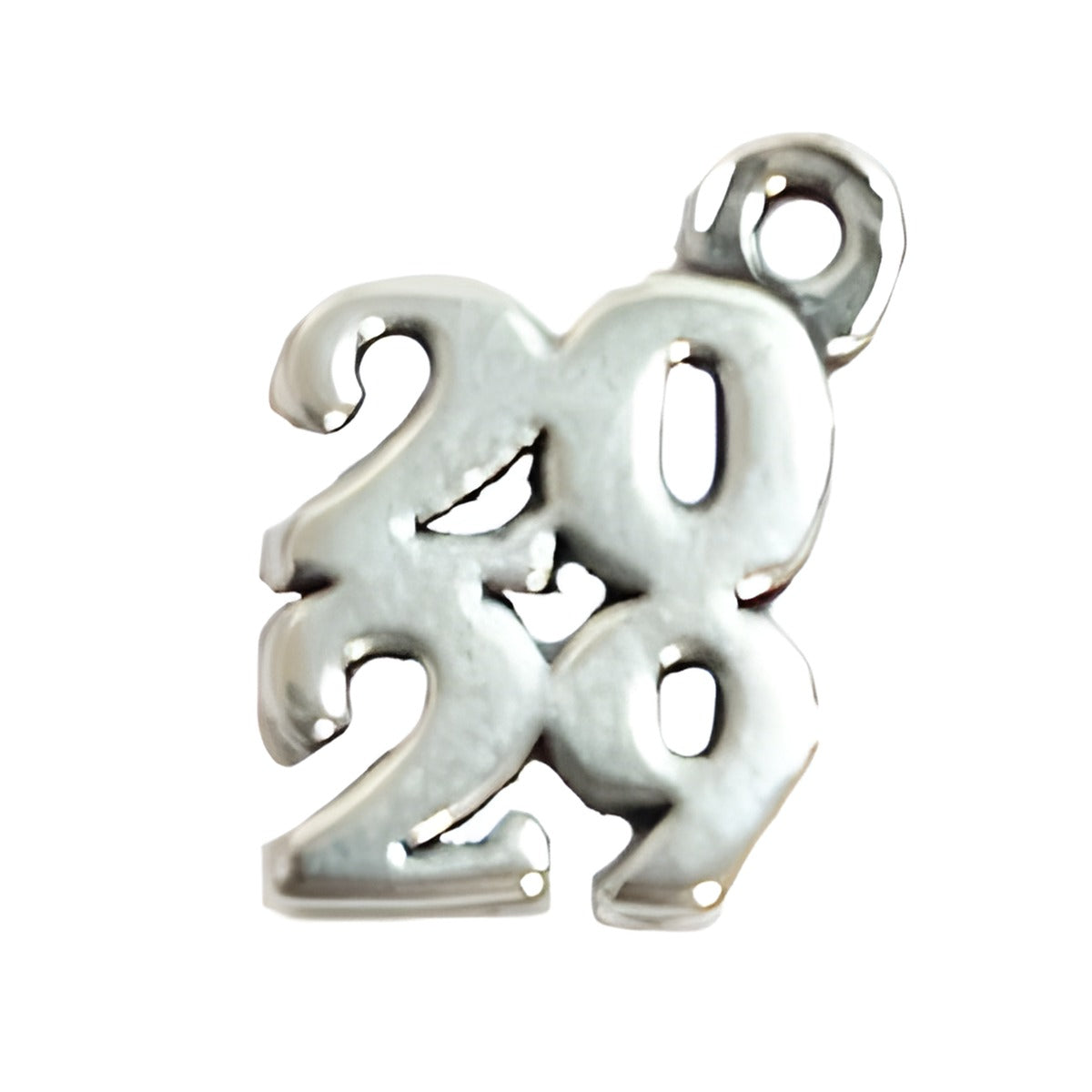 Charm Factory 2029 Charm made of polished silver, featuring the numbers 2, 0, 2, and 9 in a stylish design.