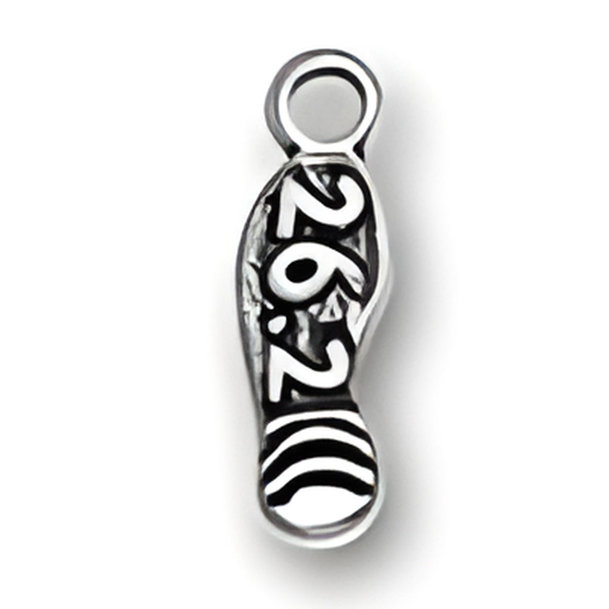 Charm Factory 26.2 Marathon Charm, made of silver, shaped like a shoe print with '26.2' engraved.
