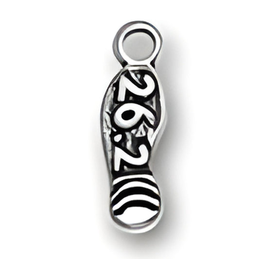 Charm Factory 26.2 Marathon Charm, made of silver, shaped like a shoe print with '26.2' engraved.