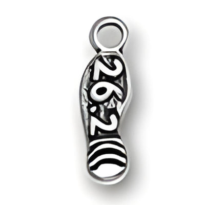 Charm Factory 26.2 Marathon Charm, made of silver, shaped like a shoe print with '26.2' engraved.