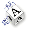 4.5mm square sterling silver letter block bead featuring the letter 'A' with a 2mm hole for threading.