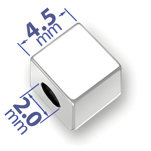 4.5mm square blank letter block bead made of sterling silver, featuring a 2mm hole for threading.