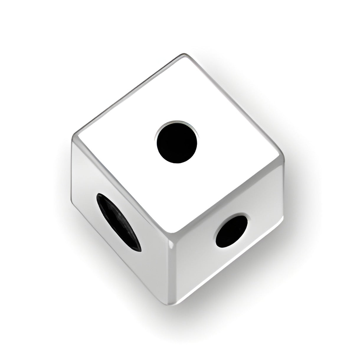 4.5mm square letter block bead in sterling silver with a 2mm hole, featuring a symbol period design.