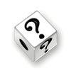 4.5mm square letter block bead in sterling silver featuring a question mark design, with a 2mm hole for threading.