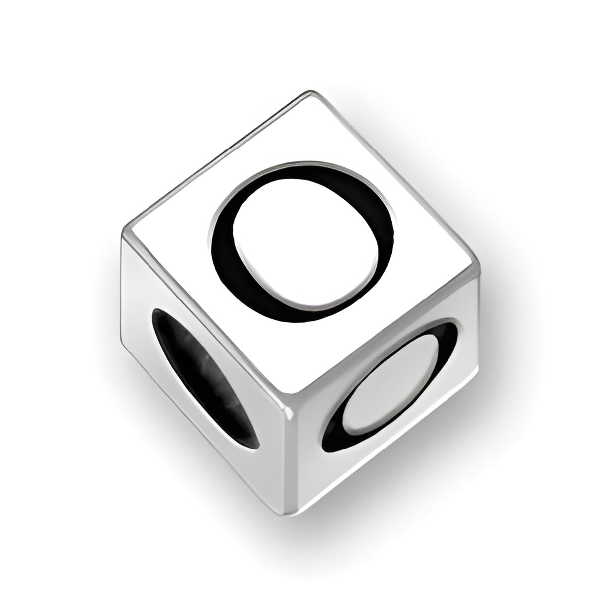 4.5mm Square Letter Block Bead in sterling silver, featuring the number '0' on one side and a 2mm hole for threading.