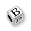 4.5mm rounded square sterling silver letter block bead featuring the letter 'B', with a 3mm hole for threading.