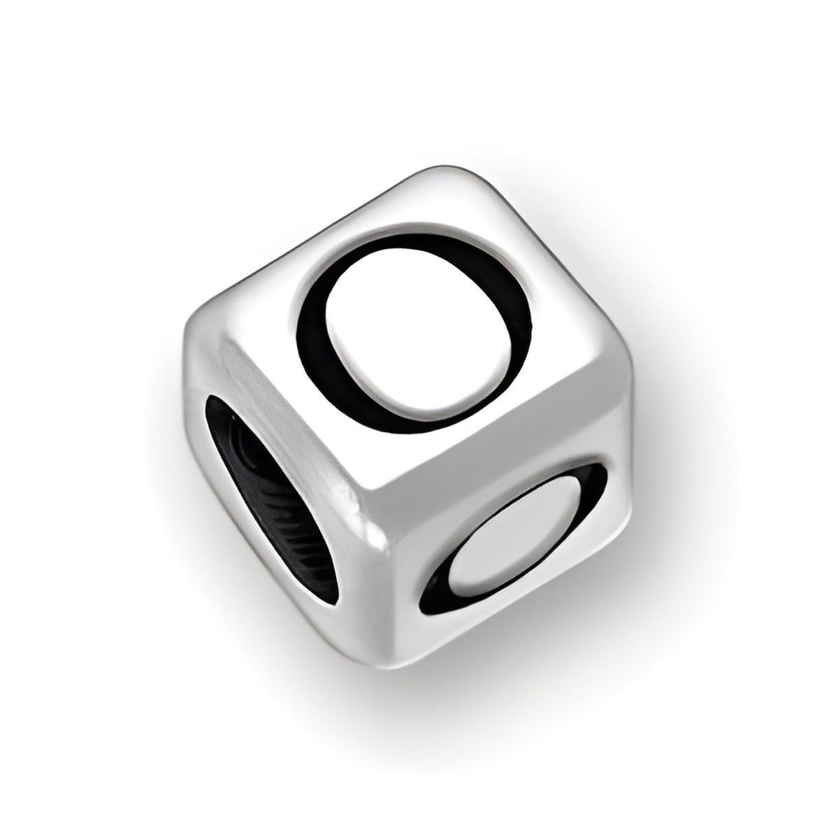 4.5mm rounded square letter block bead in sterling silver, featuring the number '0' on two sides, with a 3mm hole.