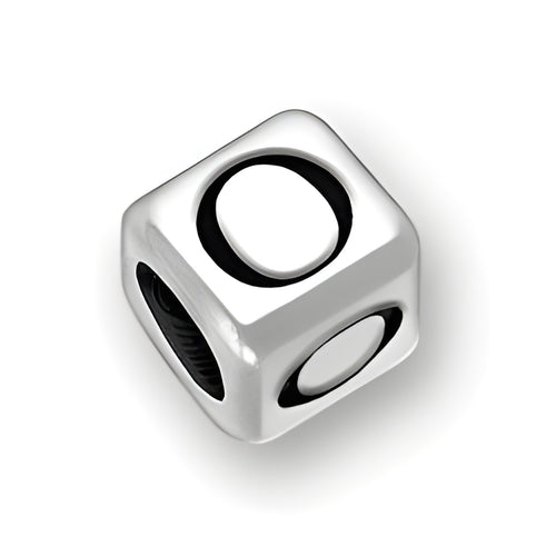 4.5mm rounded square letter block bead in sterling silver, featuring the number '0' on two sides, with a 3mm hole.
