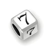4.5mm rounded square letter block bead in sterling silver featuring the number 7, with a 3mm hole for threading.
