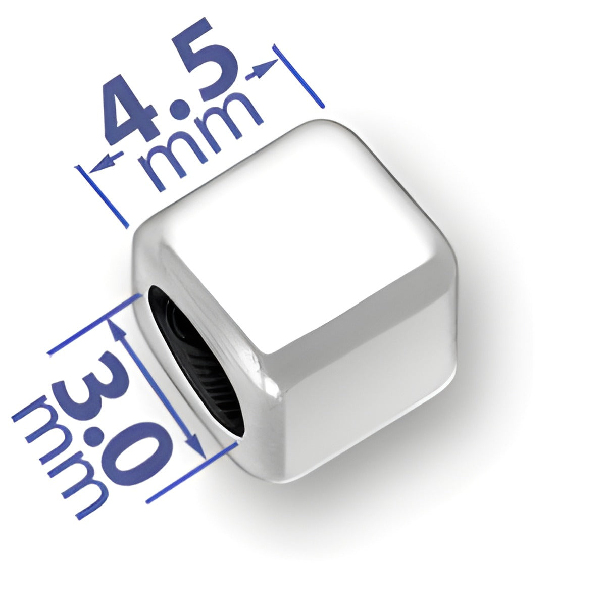 4.5mm rounded square letter block bead in sterling silver with a 3mm hole, featuring a blank symbol variant.