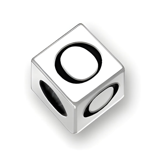 4.5mm square letter block bead in sterling silver featuring the number '0' with a 3mm hole for threading.