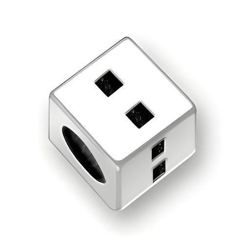 4.5mm Square Letter Block Beads in sterling silver featuring a colon symbol design and a 3mm hole for jewelry making.
