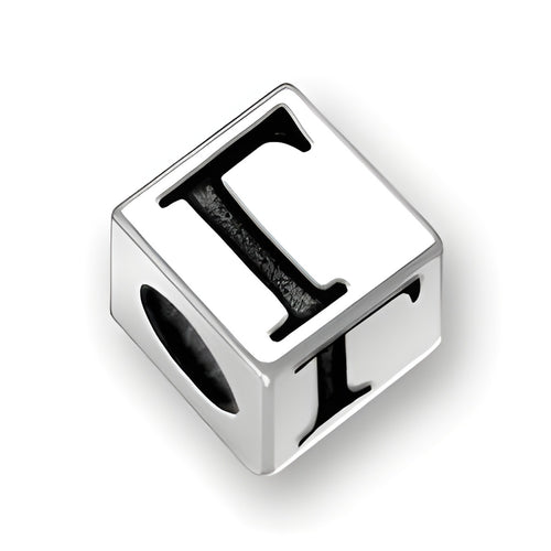 4.5mm square sterling silver letter block bead featuring the Greek letter Gamma, with a 3mm hole for threading.