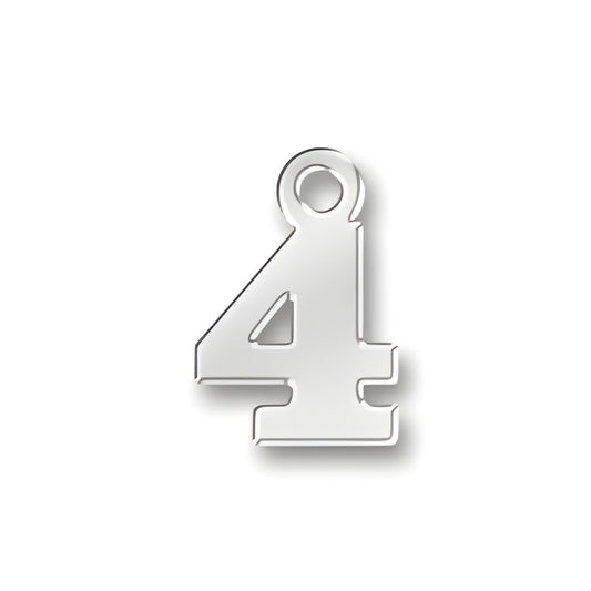 Charm Factory 4 Number Charm made of shiny silver metal, featuring a bold, stylized number 4 design.