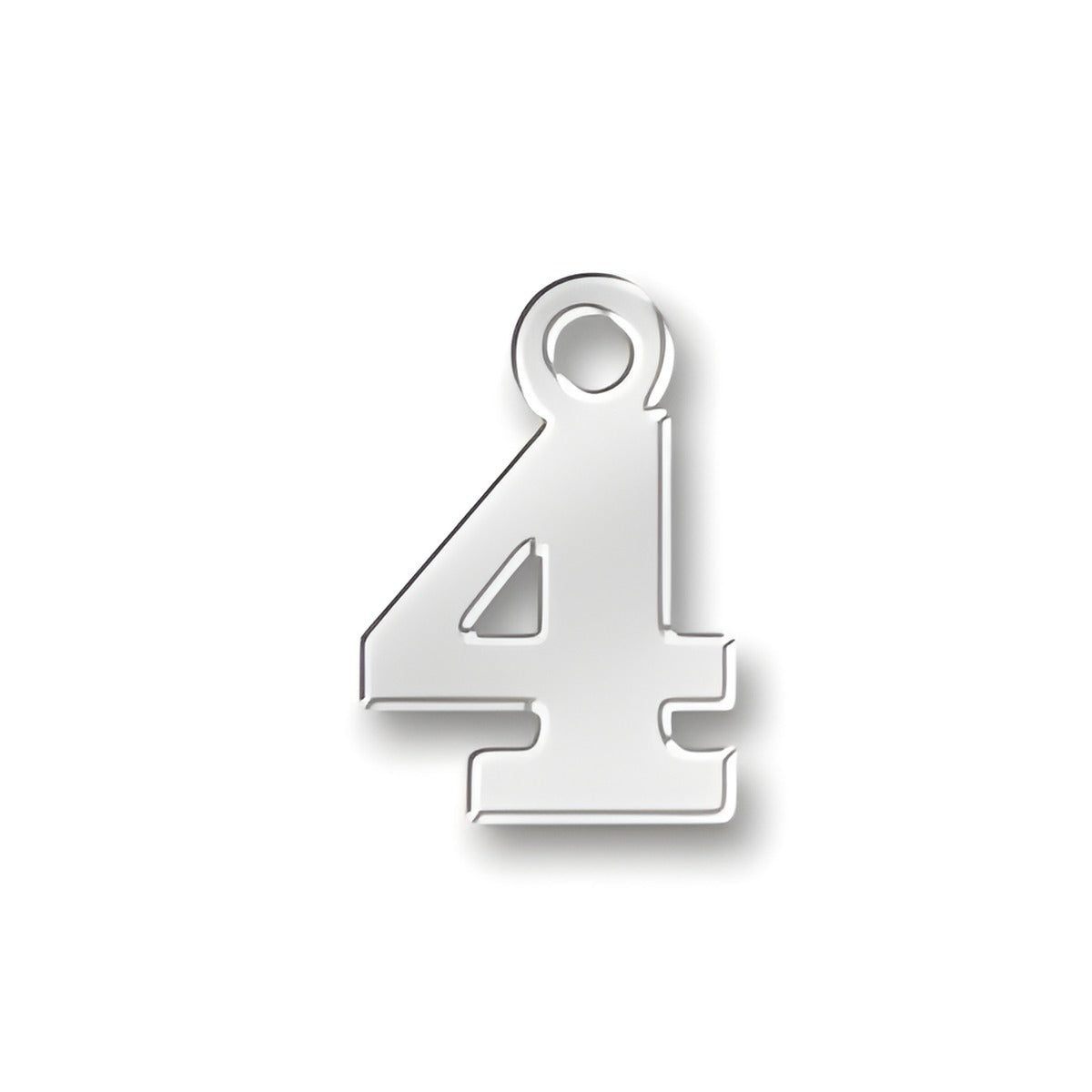 Charm Factory 4 Number Charm made of shiny silver metal, featuring a bold, stylized number 4 design.