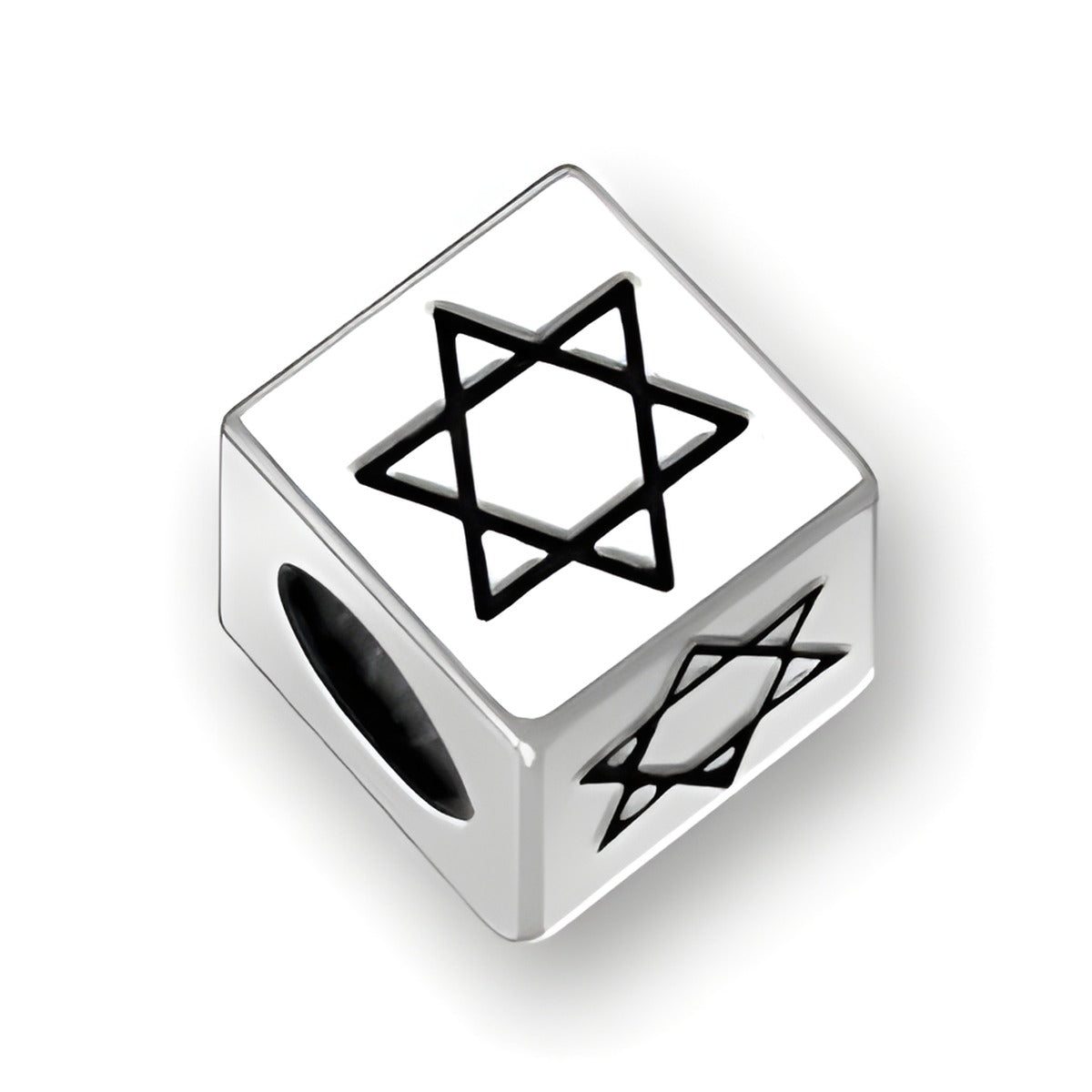 5.5mm Square Letter Block Bead in sterling silver featuring the Star of David symbol, with a 4mm hole for threading.
