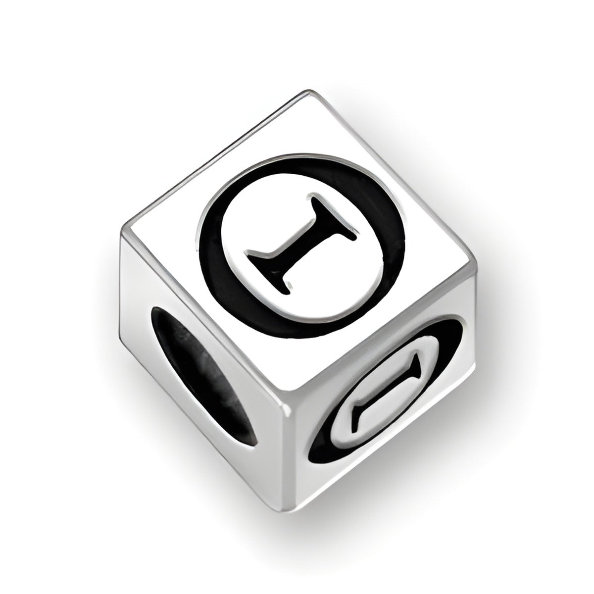 5.5mm square sterling silver letter block bead featuring the Greek letter Theta, with a 4mm hole for threading.