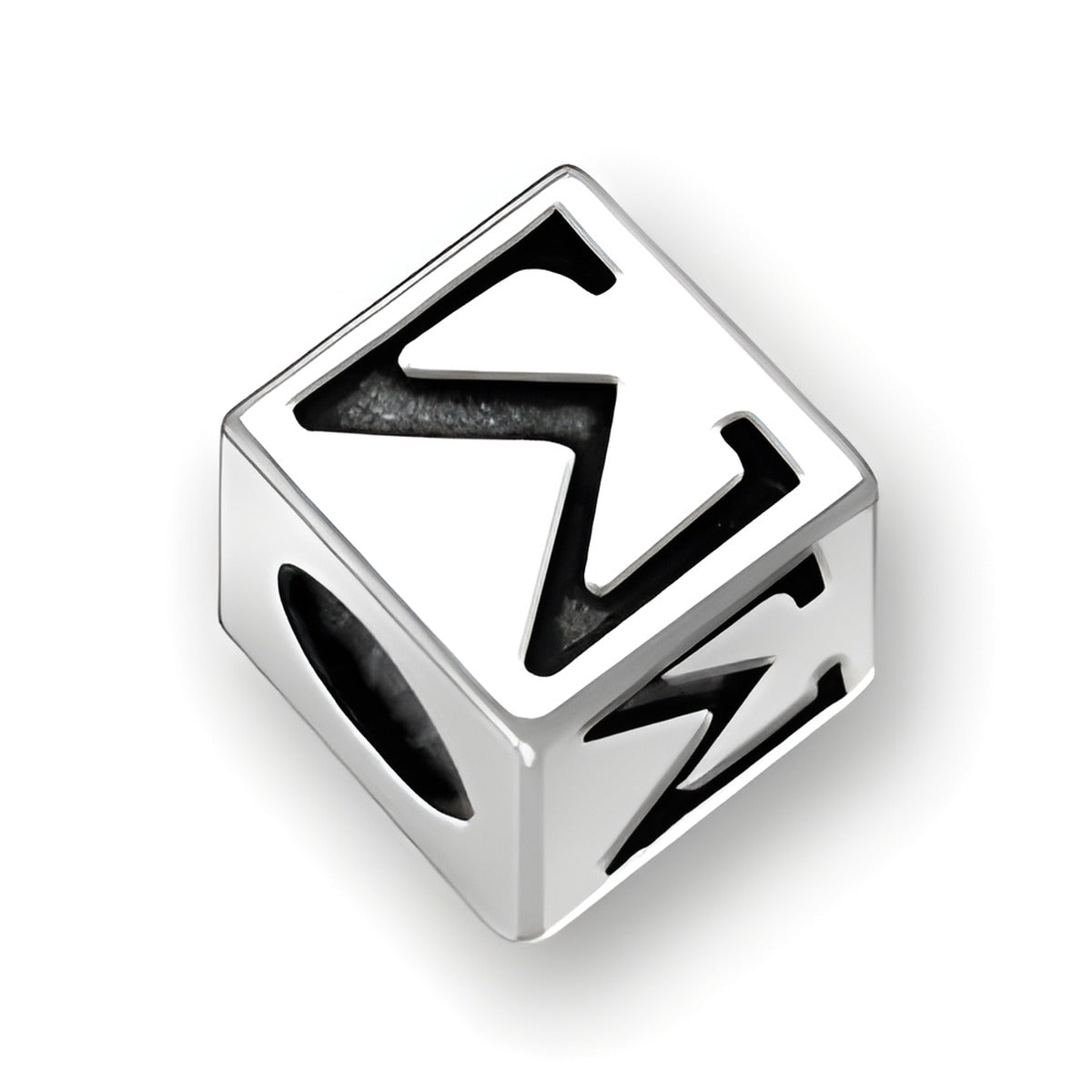 5.5mm square letter block bead in sterling silver, featuring the Greek letter Sigma, with a 4mm hole.