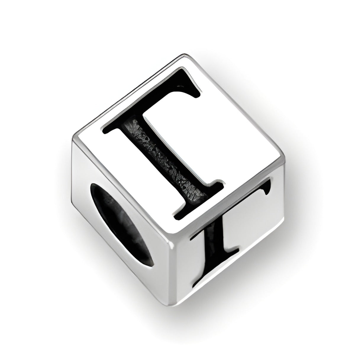 5.5mm square letter block bead in sterling silver, featuring the Greek letter Gamma, with a 4mm hole.