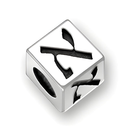 5.5mm square letter block bead in sterling silver featuring the Hebrew letter Aleph, with a 4mm hole.
