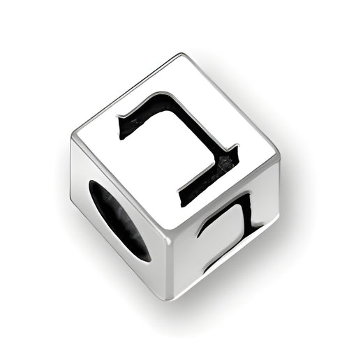 5.5mm square sterling silver letter block bead featuring the Hebrew letter Bet, with a 4mm hole.