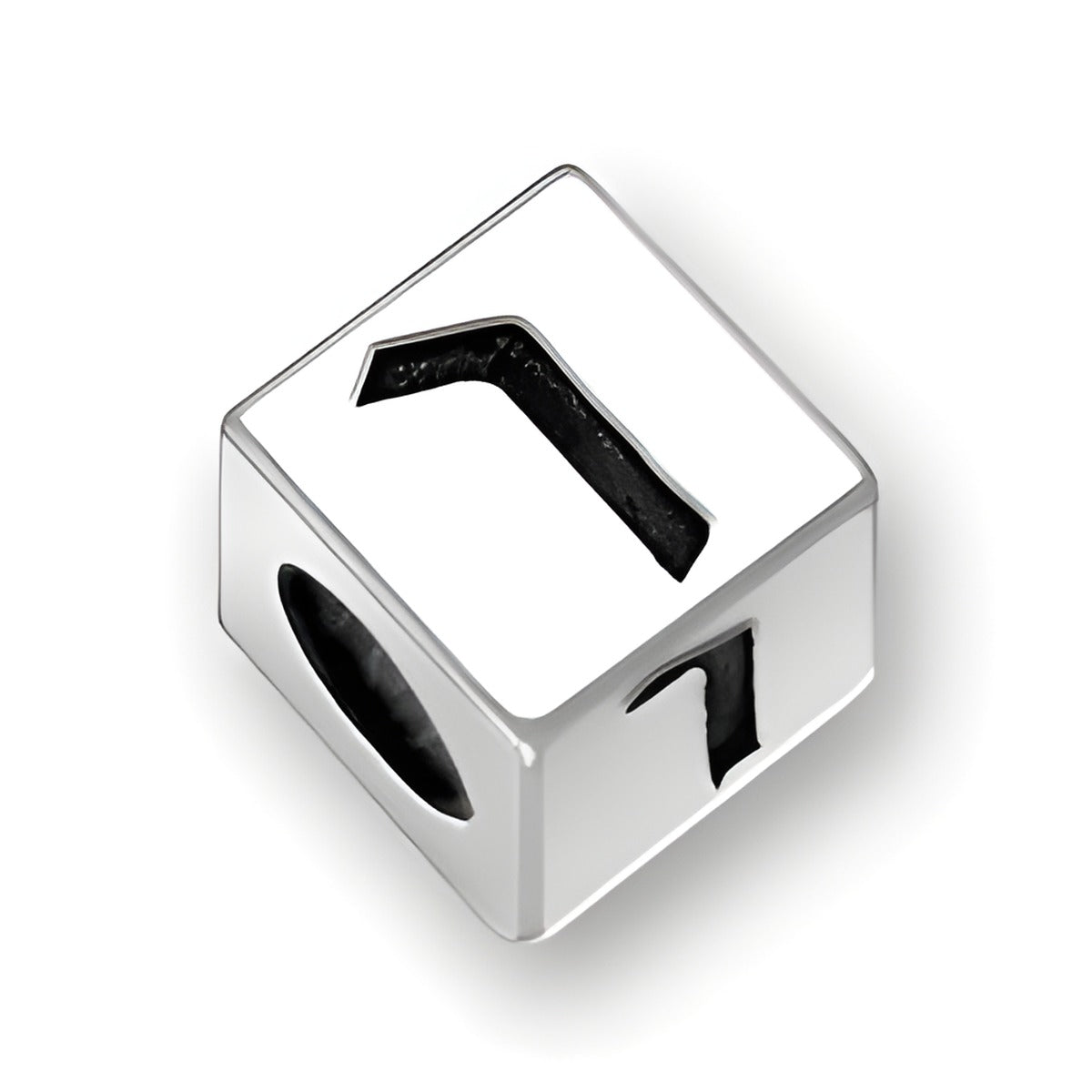 5.5mm square sterling silver letter block bead featuring the Hebrew Final Nun character, with a 4mm hole.