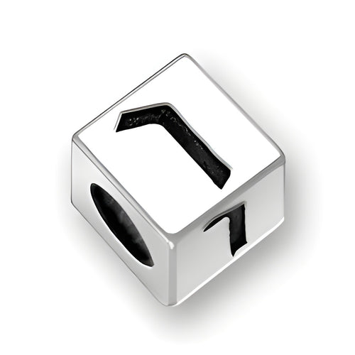 5.5mm square sterling silver letter block bead featuring the Hebrew Final Nun character, with a 4mm hole.