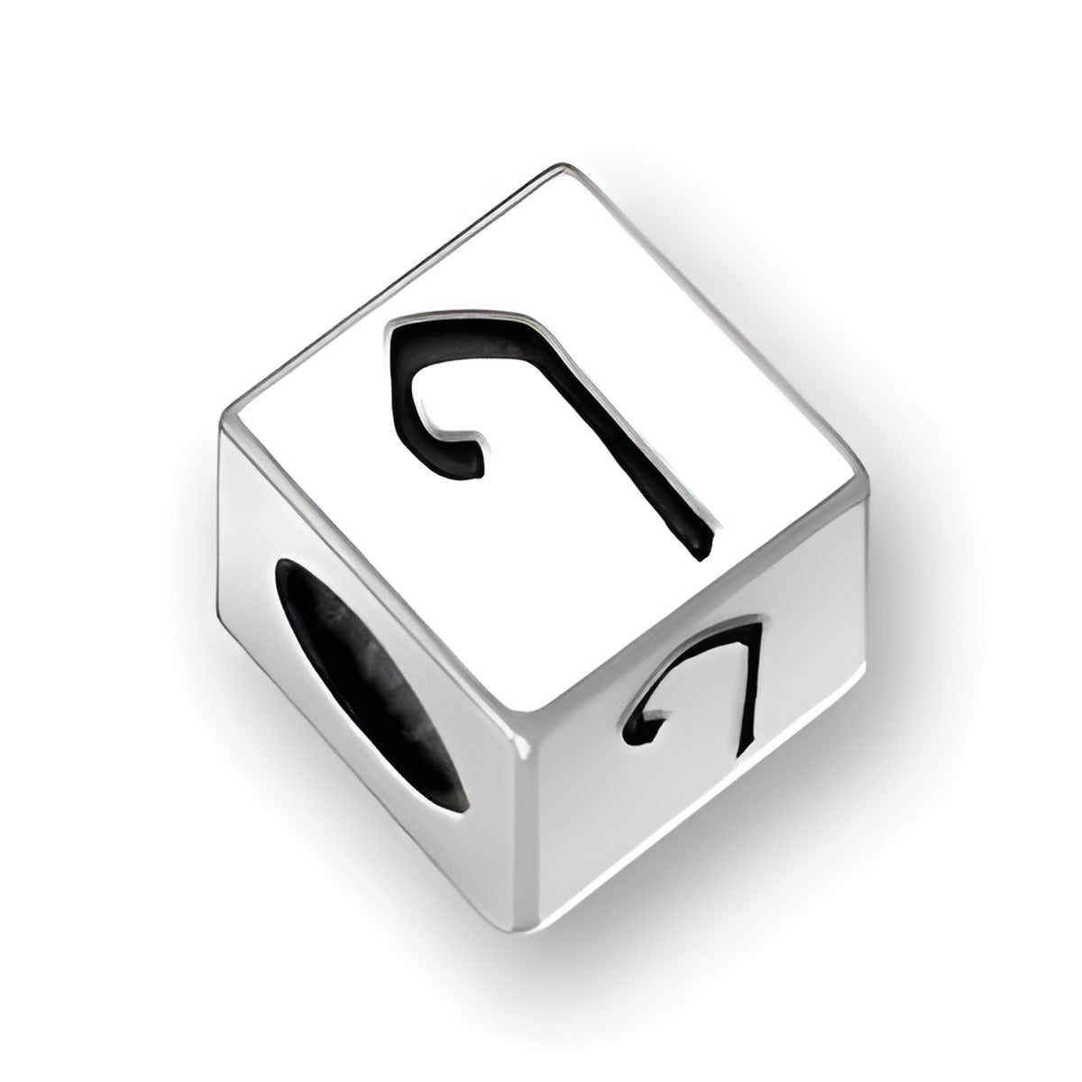 5.5mm square sterling silver letter block bead featuring the Hebrew letter Final Pey with a 4mm hole.