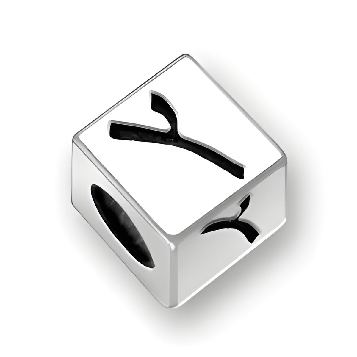 5.5mm square sterling silver letter block bead featuring the Hebrew Final Tzade character, with a 4mm hole.