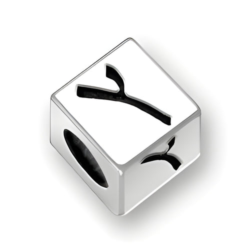 5.5mm square sterling silver letter block bead featuring the Hebrew Final Tzade character, with a 4mm hole.